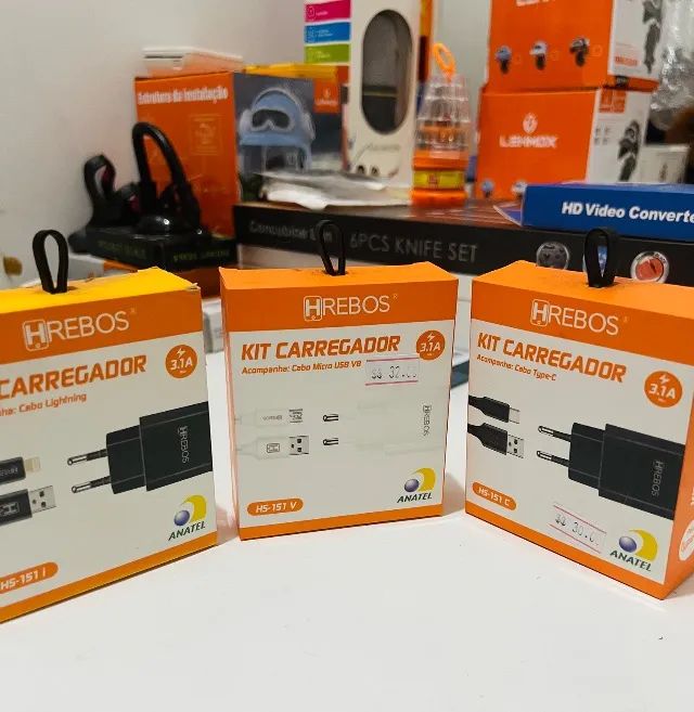 Carregador com Cabo V8 ou Tipo-C, Hrebos
