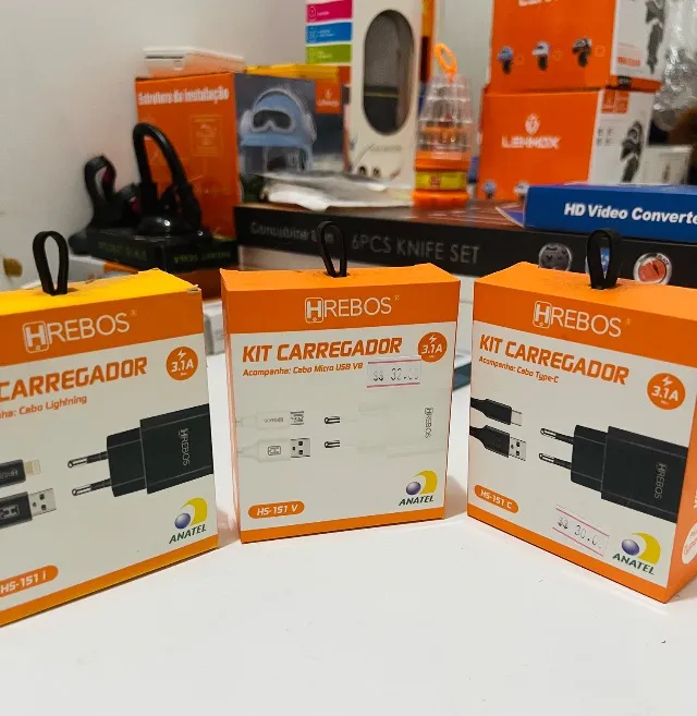 Carregador com Cabo V8 ou Tipo-C, Hrebos