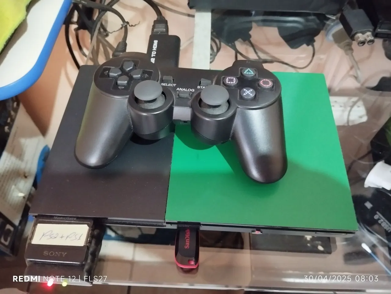 Playstation 2 com controle e jogos