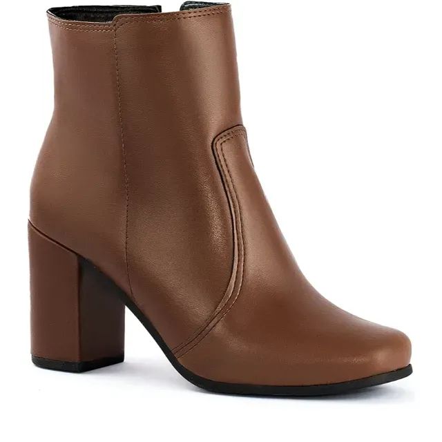 Bota Feminina Lumiss Salto Alto Grosso Cano Curto Bico Quadrado Zíper Confortável - Foto 4