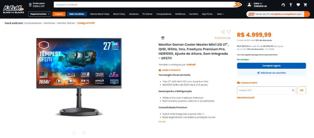 [LACRADO] Monitor Gamer Mini-LED Cooler Master 27" 2K 165hz, Som (Garantia 3 anos)  - Foto 2