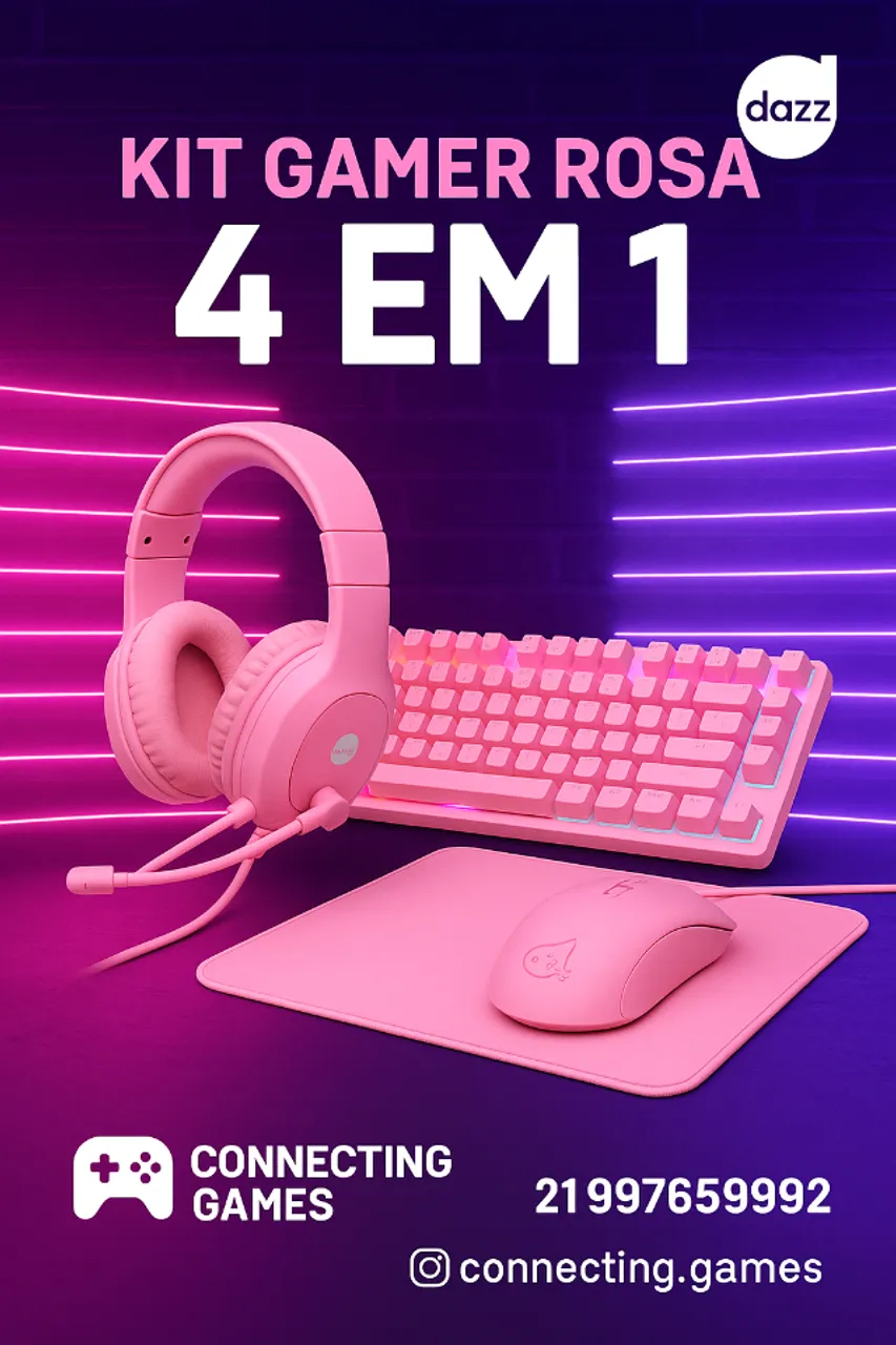 Kit gamer rosa 4 em 1