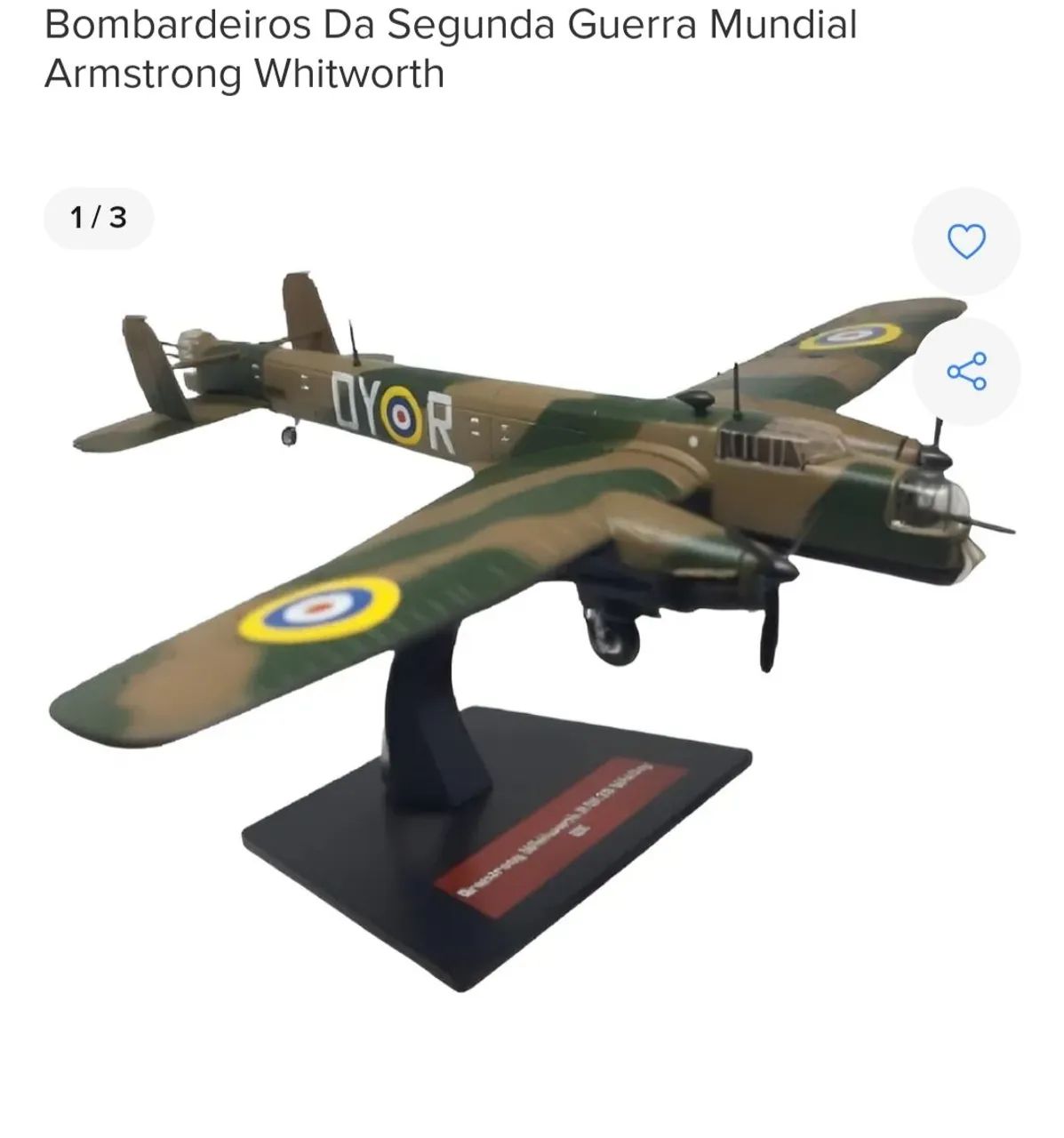 Miniatura Armstrong Whitworth Whitley - Coleção