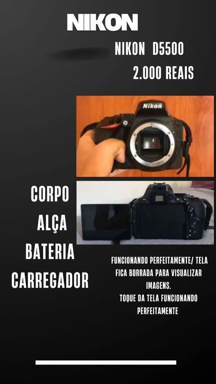 Nikon D5500 - Corpo, alça, bateria e carregador