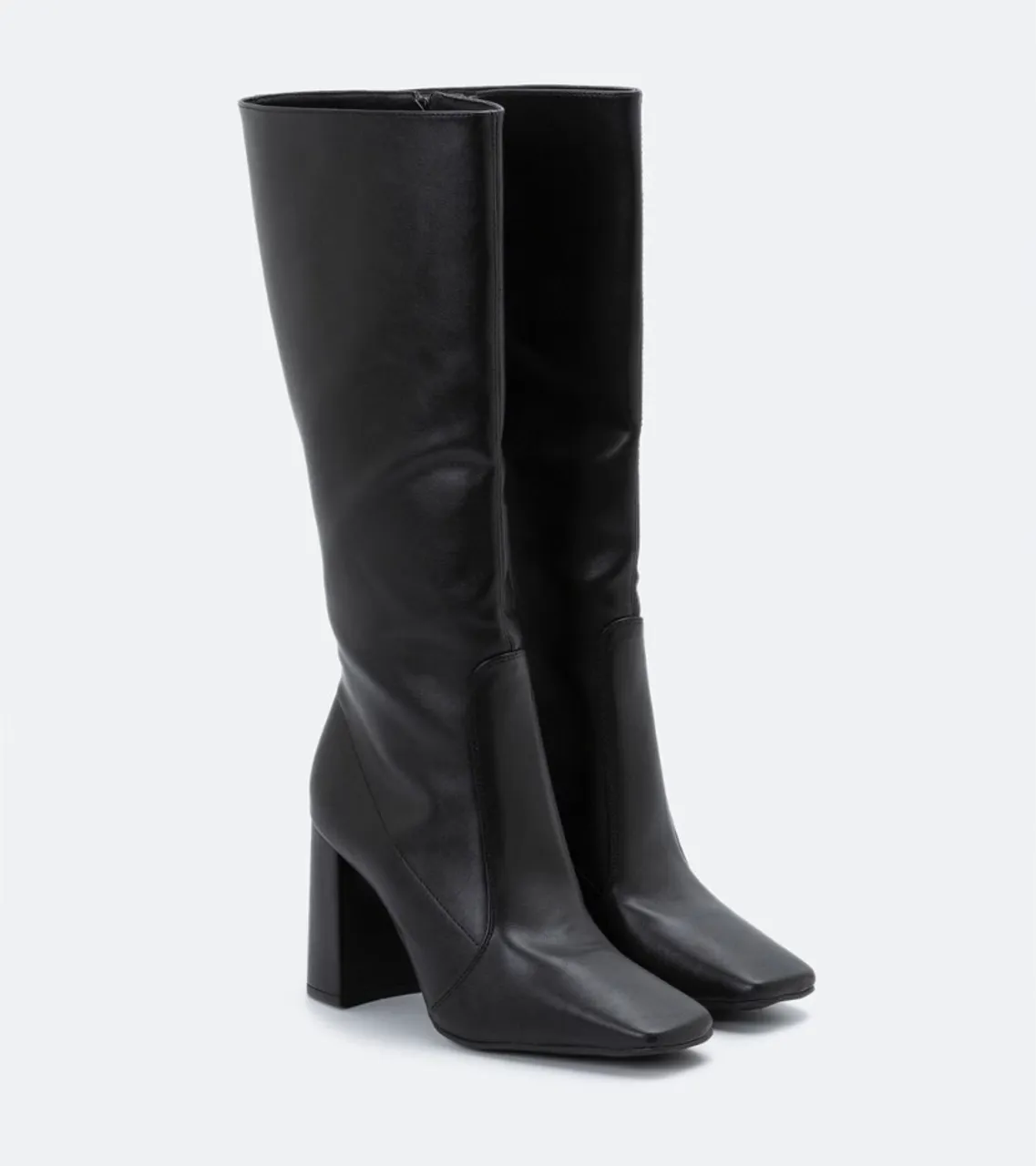 Bota Feminina Cano Longo Salto Bloco Couro Sintético