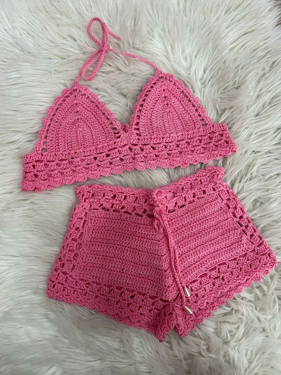 Conjunto de biquíni Crochê Rosa