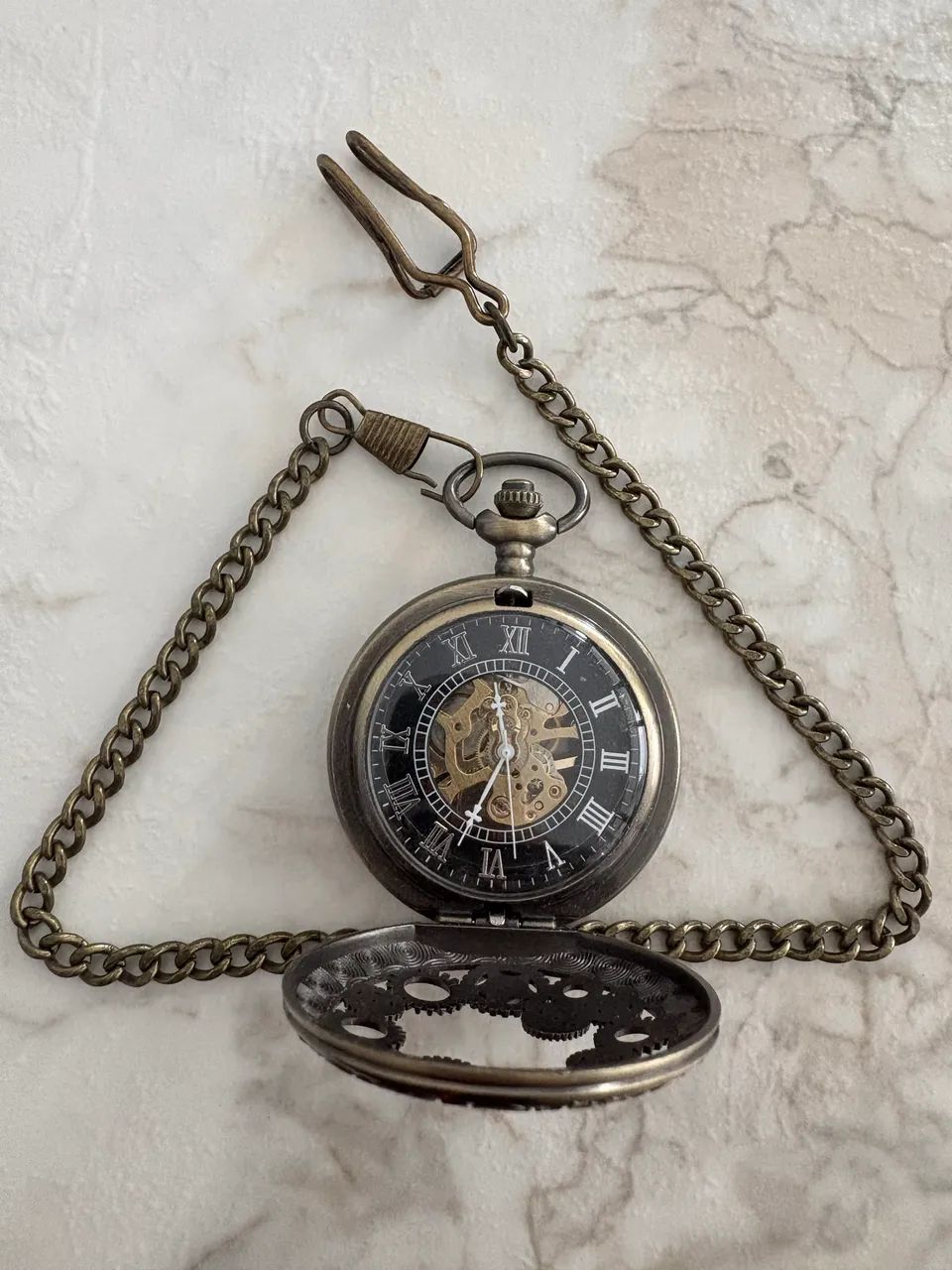Relógio de bolso mecanizado- Steampunk Skeleton