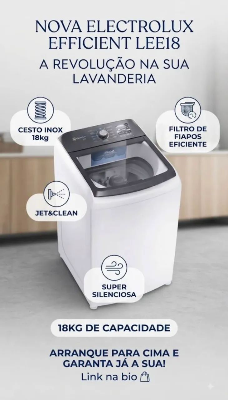 LAVADOURA DE ROUPAS ELETROLUX EFFICIENTE 18KG 