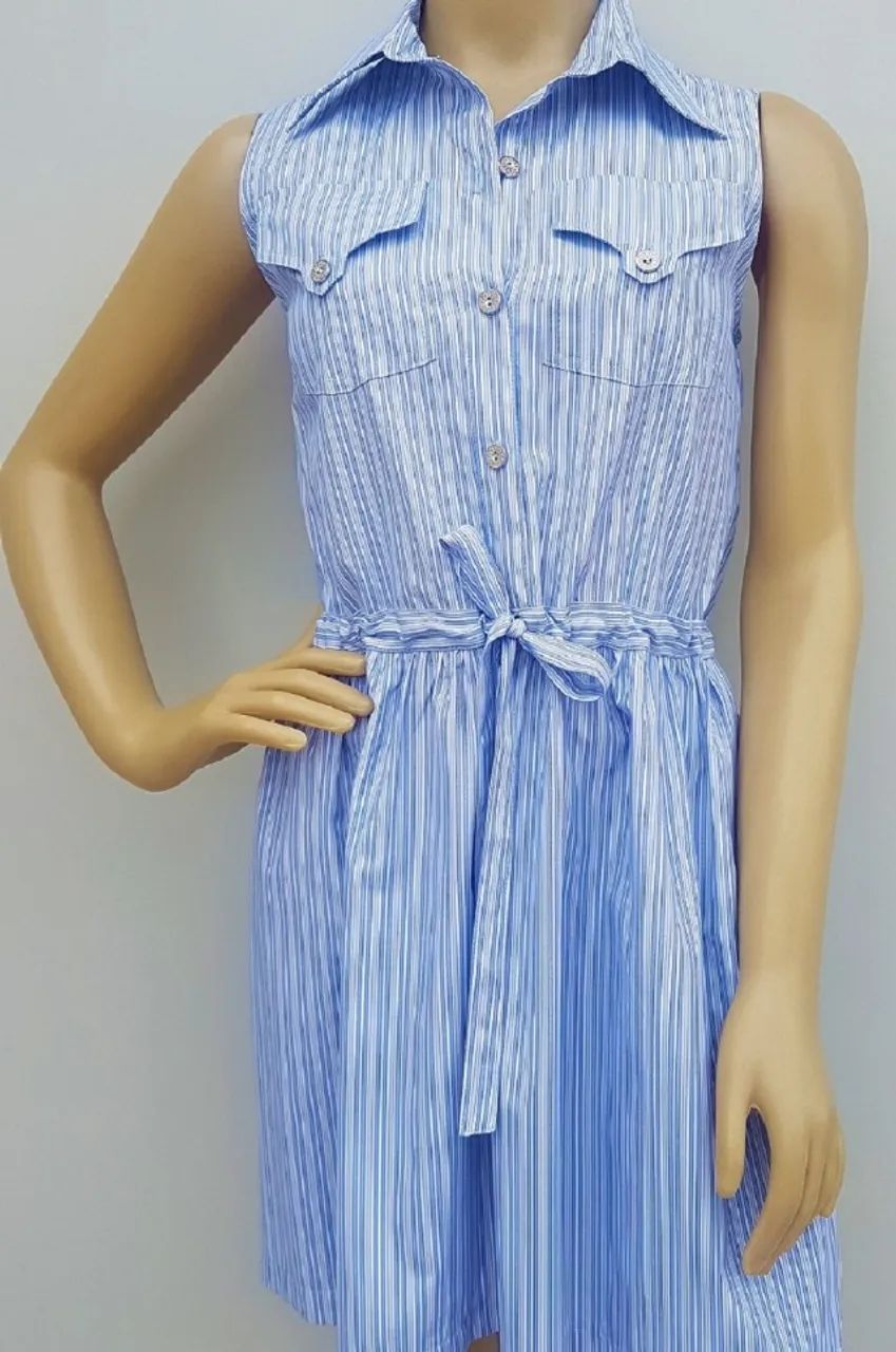 Vestido Listra Azul 100%Algodão - Foto 2