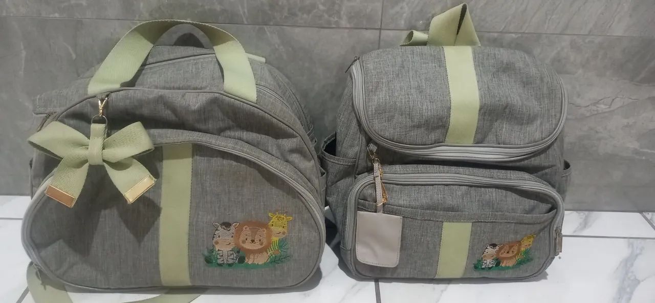 Bolsa saida maternidade termica em linho e bordada