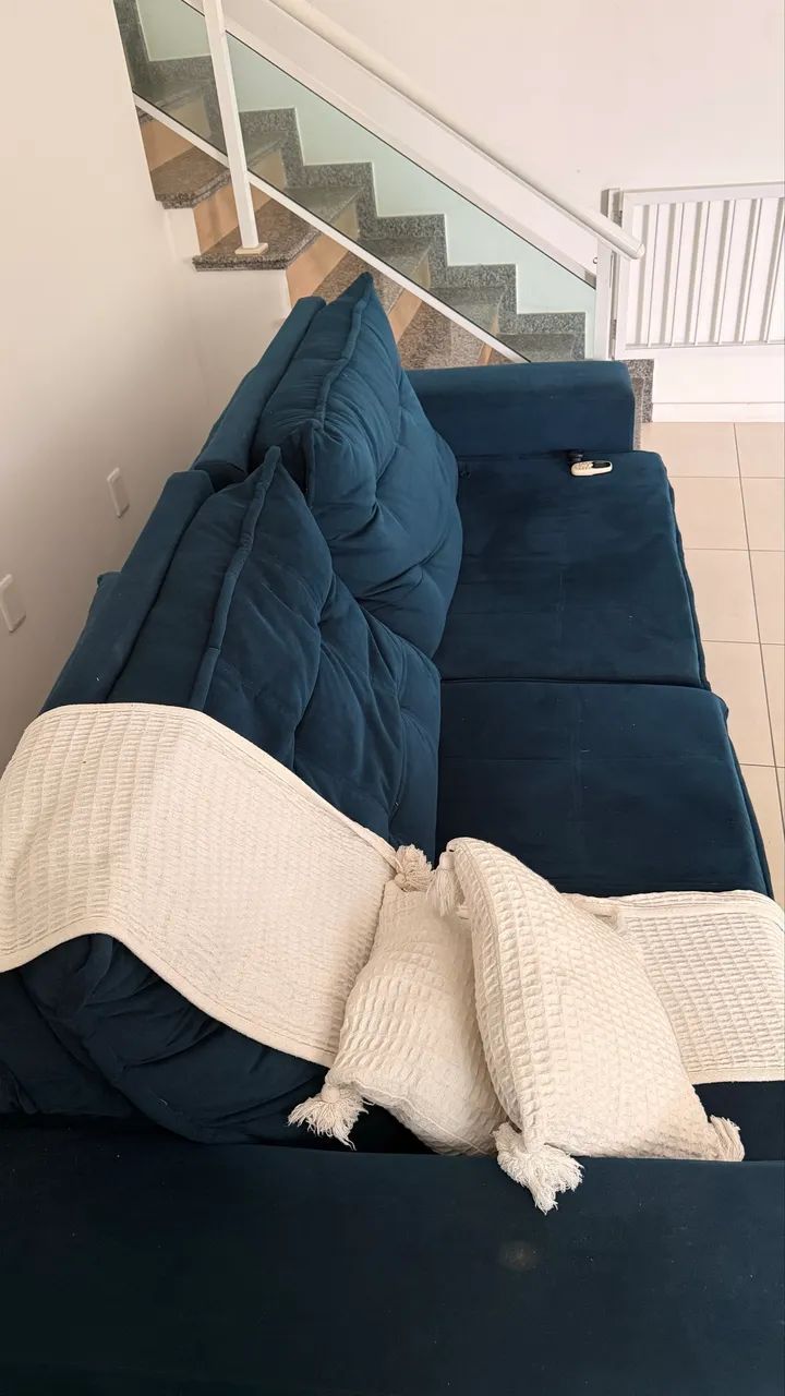 Sof á Retrátil Azul Turquesa - Foto 2
