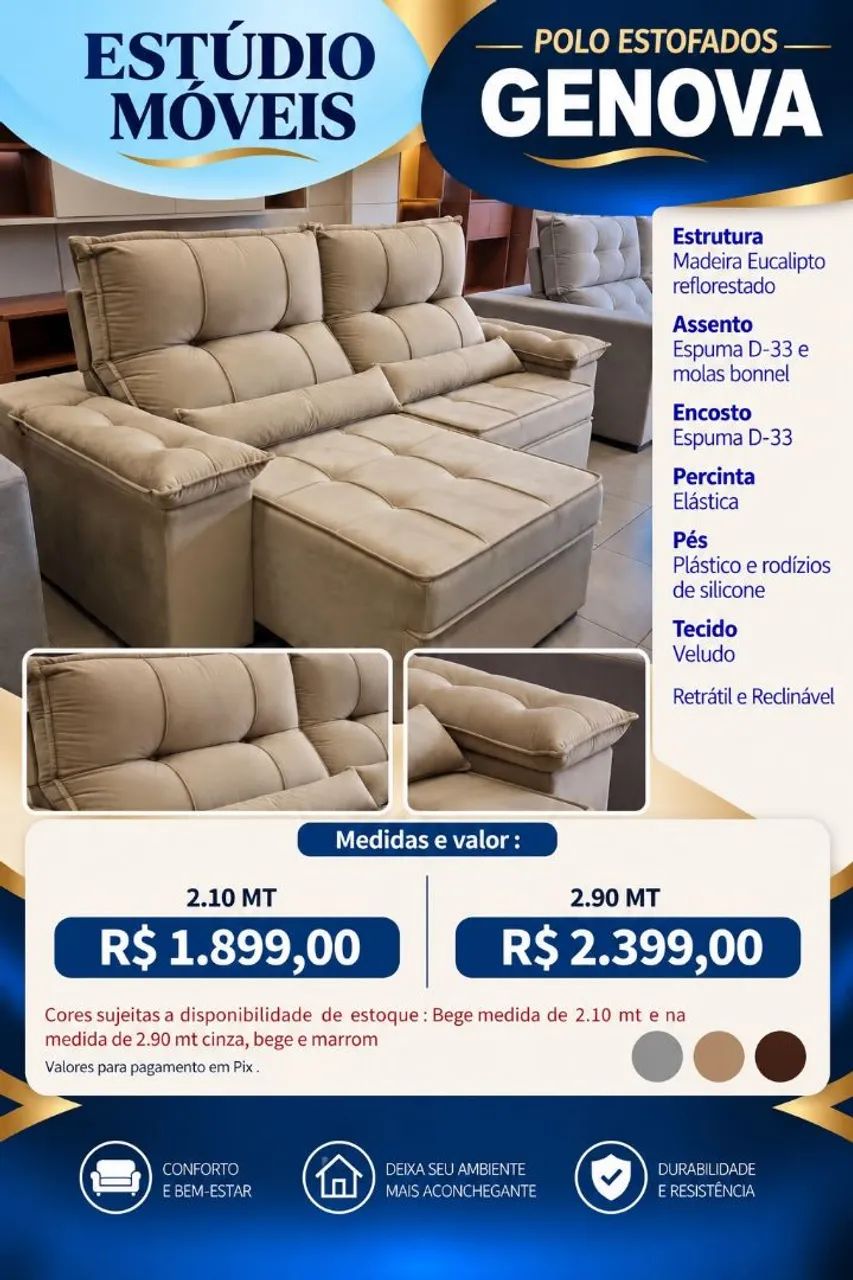 Sofá Retrátil Reclinável 2,10cm 