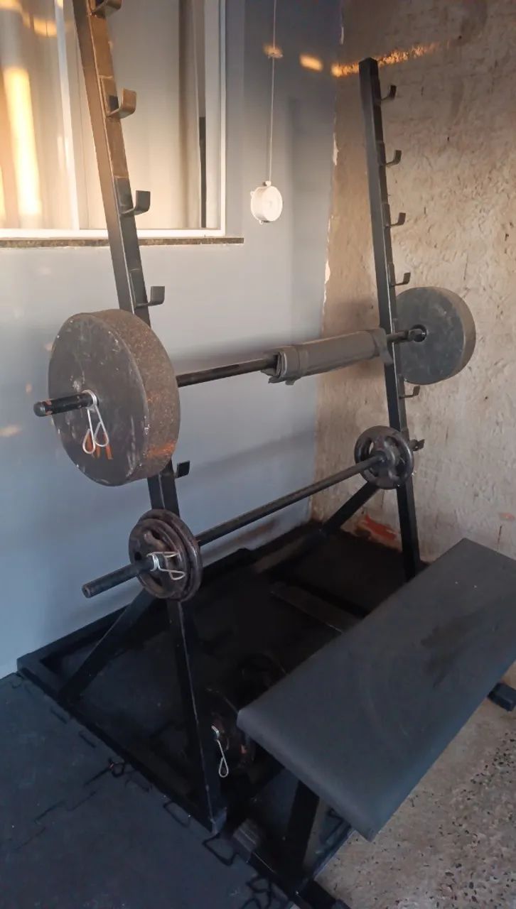 Barras, anilhas e rack de barra - Academia - Foto 3