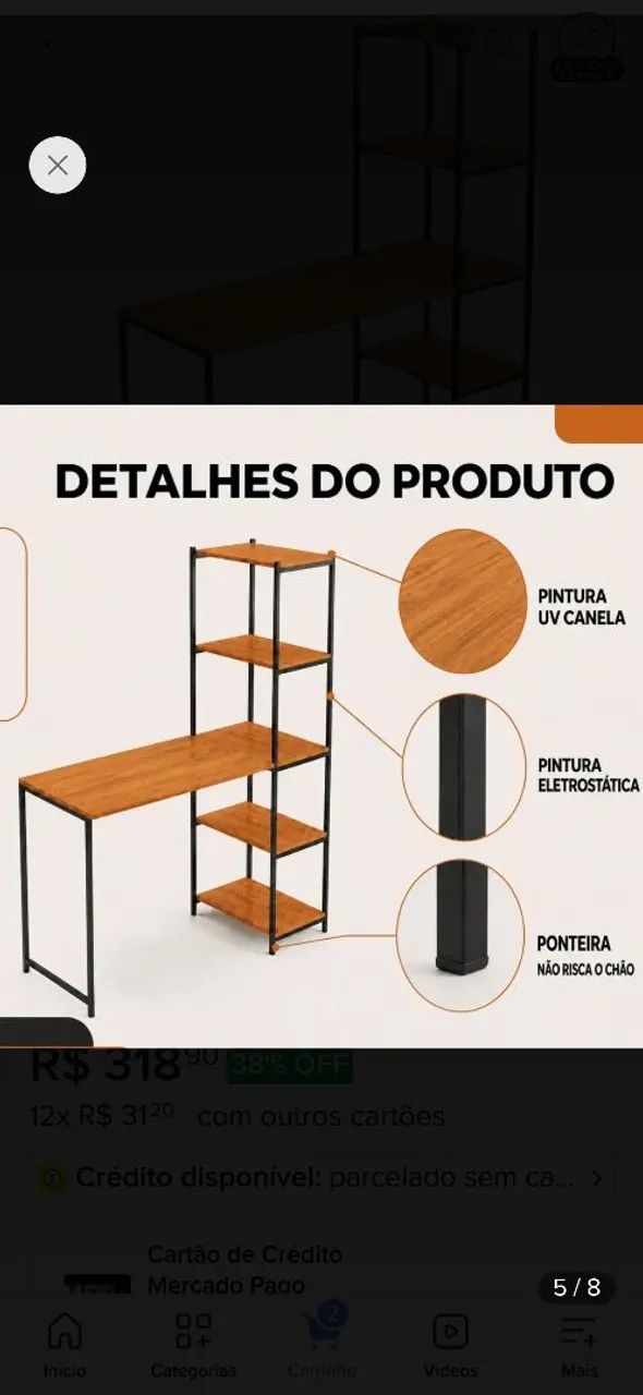 Escrivaninha madeira e aço carbono  - Foto 4