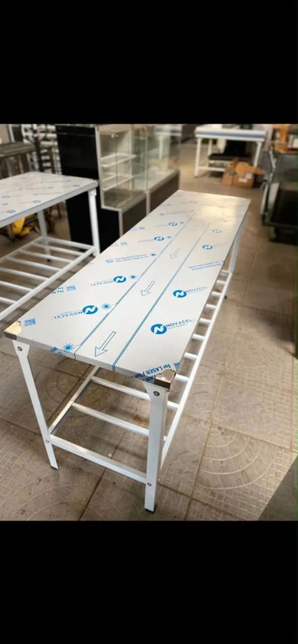 Mesa inox 190x55 com gradeado epoxi