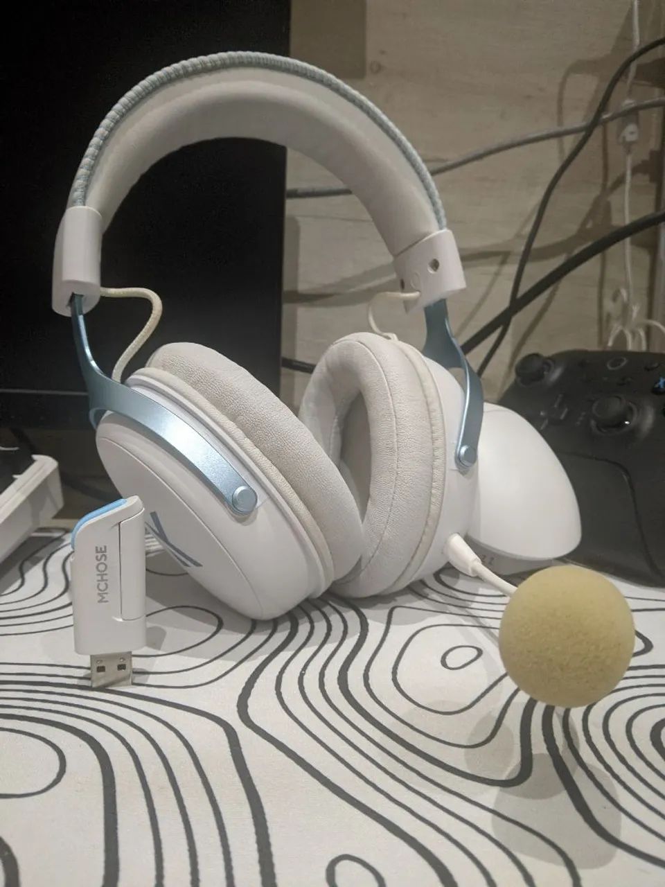 Headset MCHOSE V9 Pro Branco Tri-Mode 2.4G + Bluetooth + Cabo - Foto 3