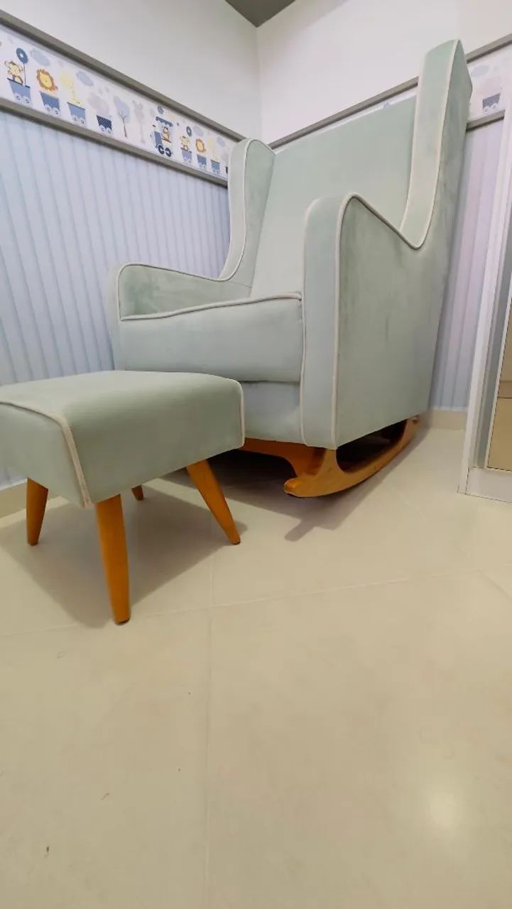 Cadeira Poltrona Sofá Amamentação Balanço C/puff Verde Claro - Foto 3