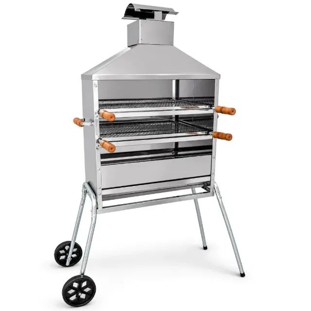 Churrasqueira Carrinho p/ ESPETINHO churrasqueira com 2 Grelhas - INOX