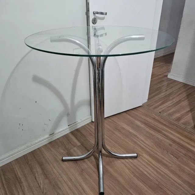 Mesa Bistrô Redonda com Tampo de Vidro com base Cromada - Foto 3