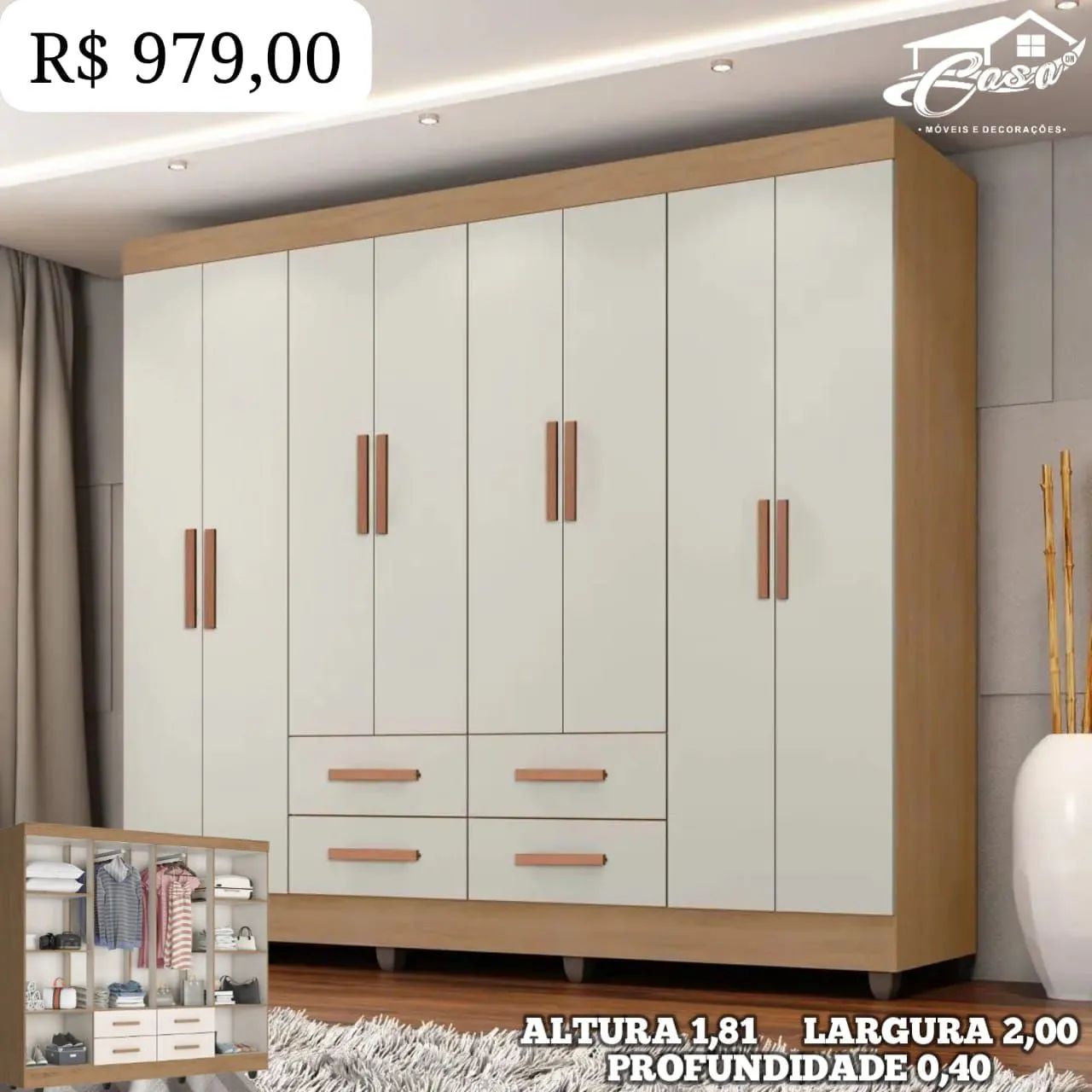 GUARDA ROUPA CASAL R$ 979,00 - Foto 4