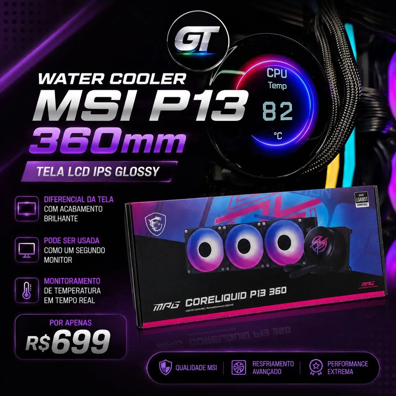 Water Cooler Tela IPS MSI 360MM Coreliquid P13 (Lacrado) - Foto 3