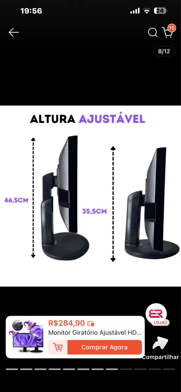 Monitor HD  Giratório e ajustável  por R$ 284,90. - Foto 2