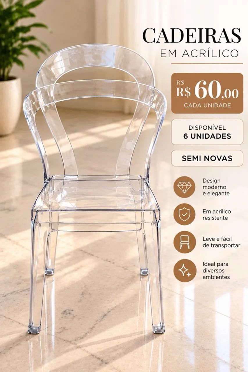 Cadeiras em acrílico sala jantar 