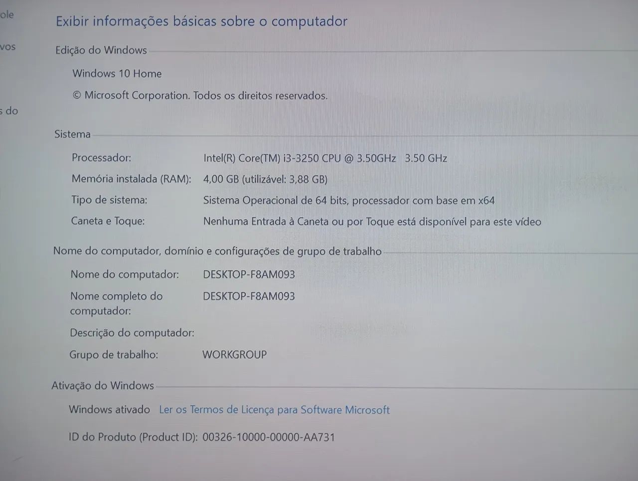 Máquina cpu i3 HD 500 memória 4gh