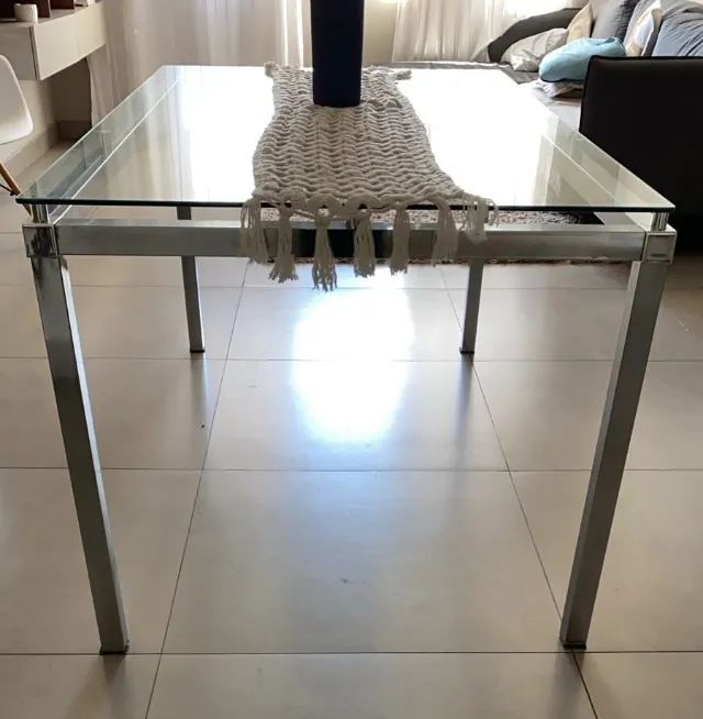Mesa de jantar inox com tampo de vidro - Foto 3