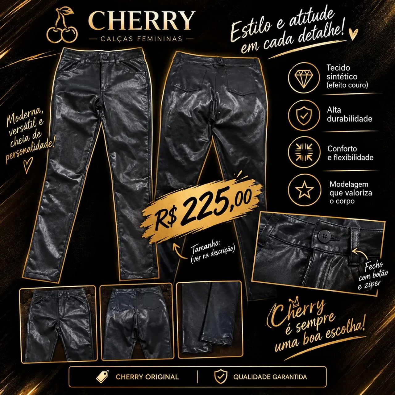 Calça cherry preta 