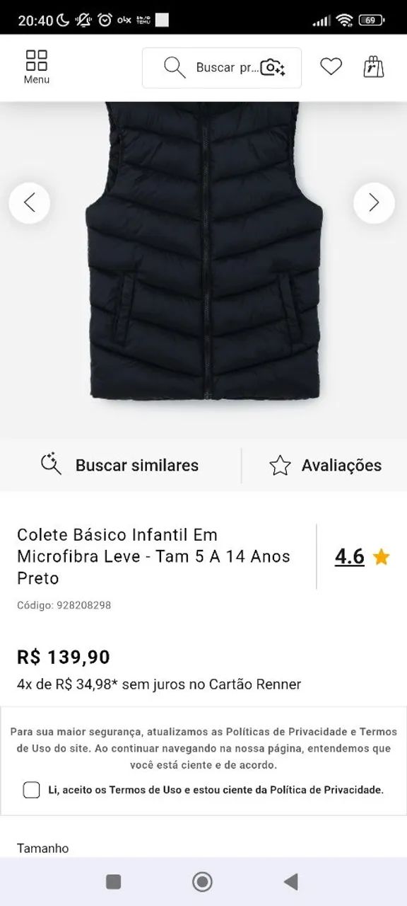 Colete puffer azul marinho Tam 6. - Foto 3