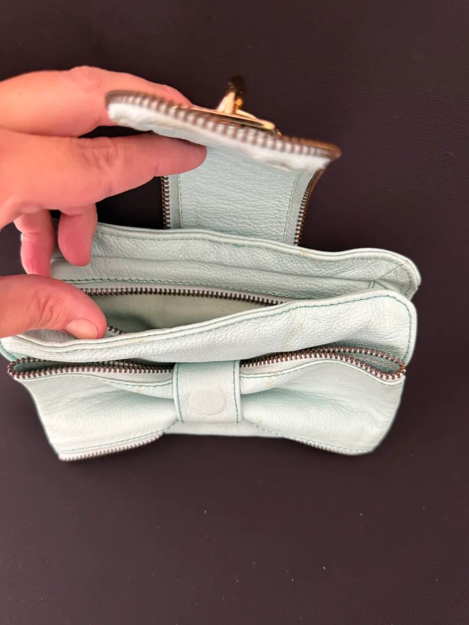 M oficcer bolsa de mão couro azul tiffany  - Foto 3