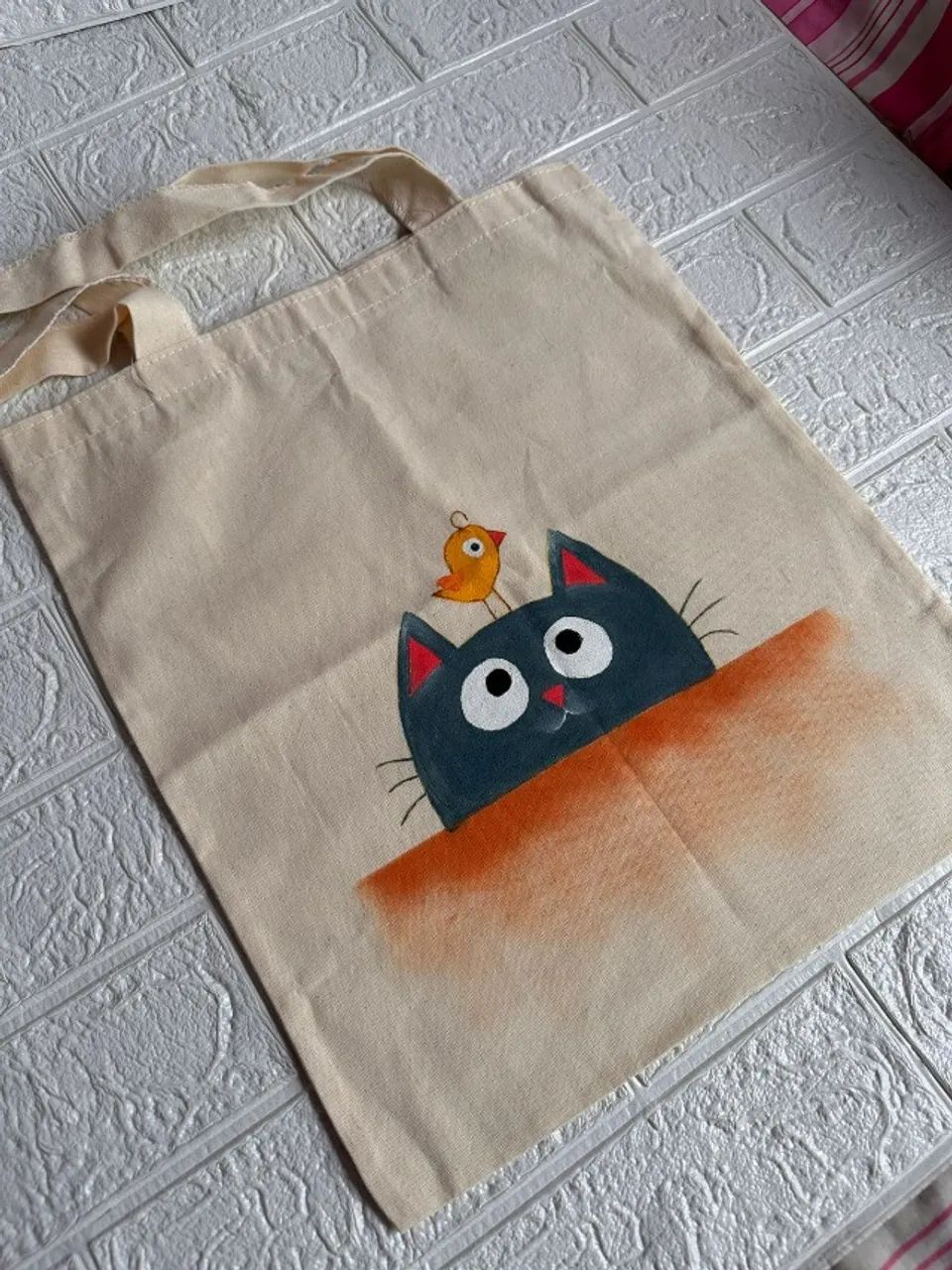 Ecobag Gato Curioso com Passarinho - Foto 2