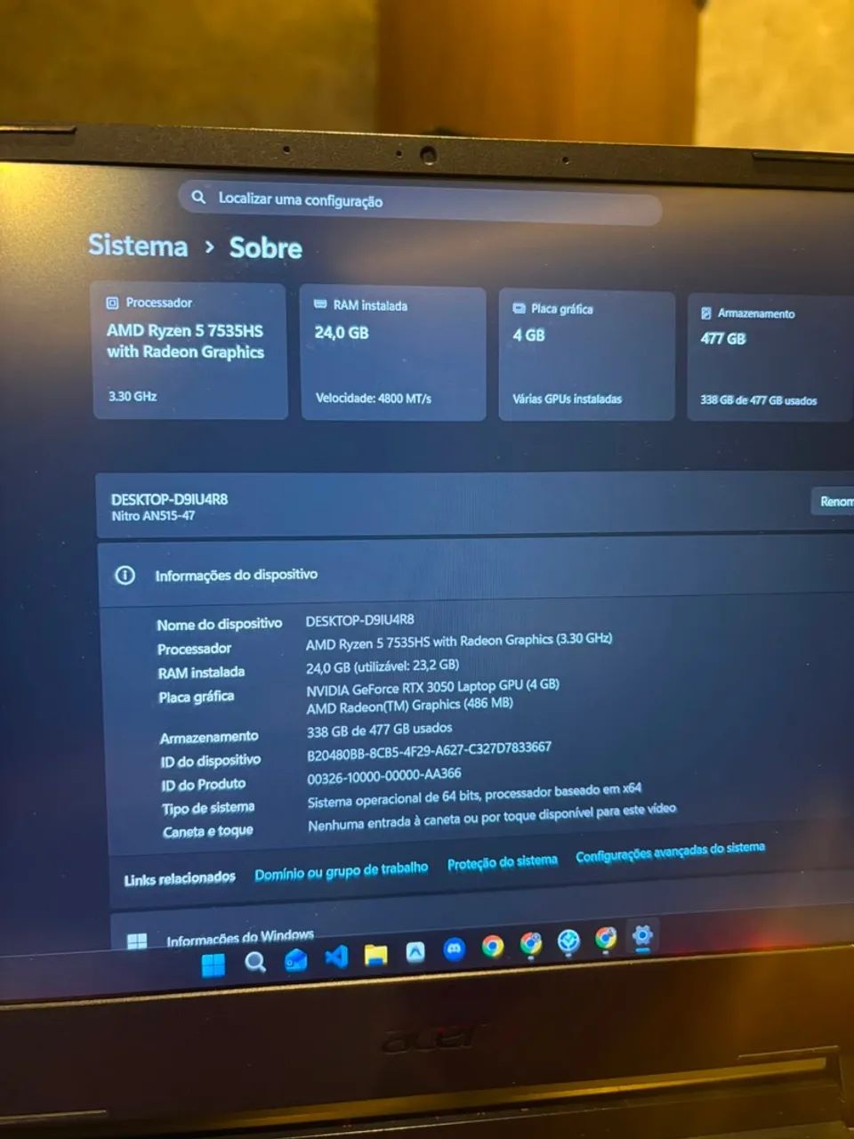 Notebook gamer Acer Nitro 5 Ryzen 5 24GB RAM - Foto 4