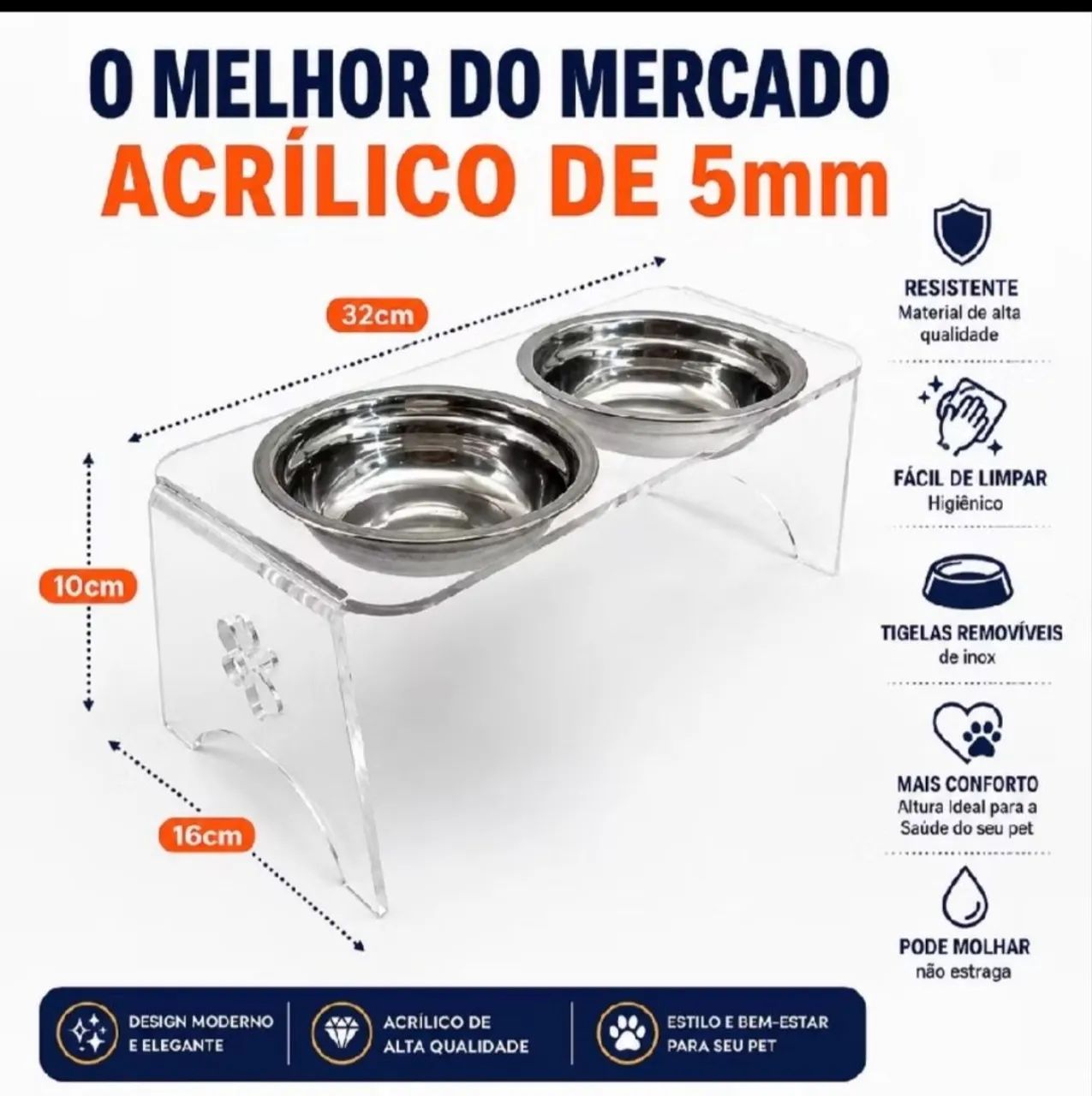 Comedouro inox e acrílico para cães e gatos - Foto 5