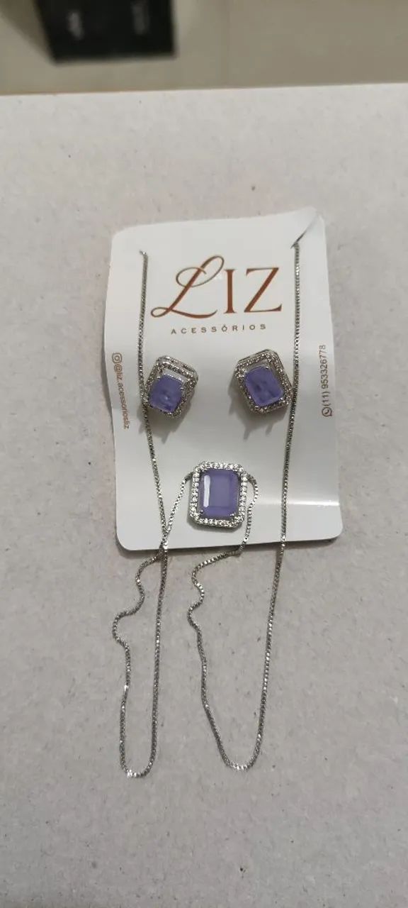 Conjunto Feminino Lilás Prata Colar e Brincos Elegantes - Foto 3