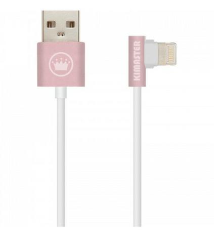 Cabo Lightining 2A Metálico Com Plugue Em l - Kimaster Cb207R- Rosa - Mega Infotech