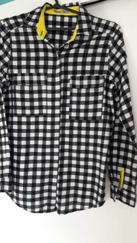 Camisa manga longa unissex|xadrez preto e branco.veste 38