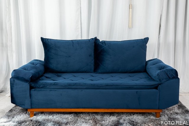 Sofá Bélgica 3 Lugares Azul Até 12x - Frete Grátis  - Foto 4