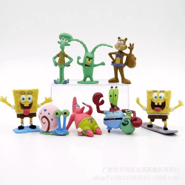 Bonecos Bob Esponja Patrick Lula Molusco Siriguejo Plankton Coleção 8pcs - Foto 5