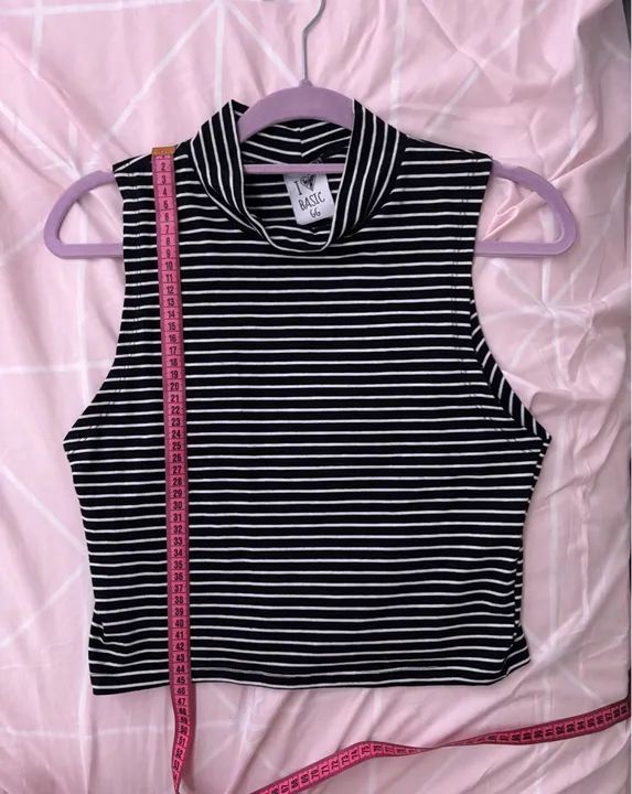 Blusa de Algodão Listrada Preta e Branca - Foto 6