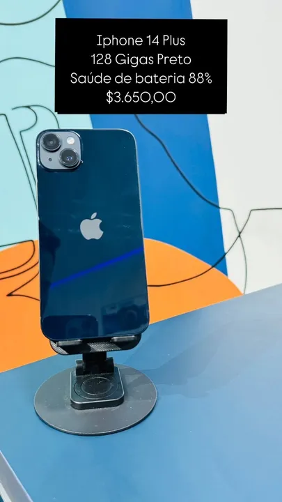 IPhone 14 Plus na cor Preto 128Gb Saude de Bateria 88% Semi novo | Loja Física |