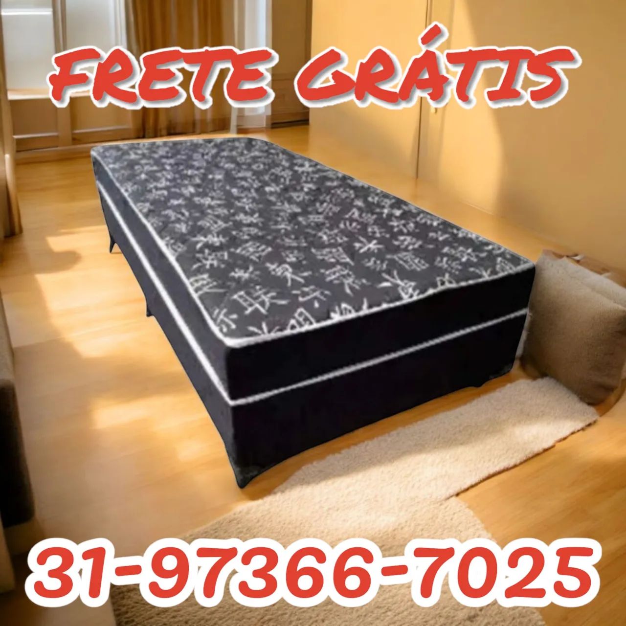 CAMA BOX SOLTEIRO 10CM DE ESPUMA D33 / MACIAS / NOVAS