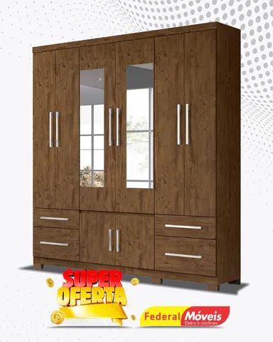 Guarda Roupa Porto Plus 8 Portas 4 Gavetas com Espelho Super Lindo Fazemos Entrega