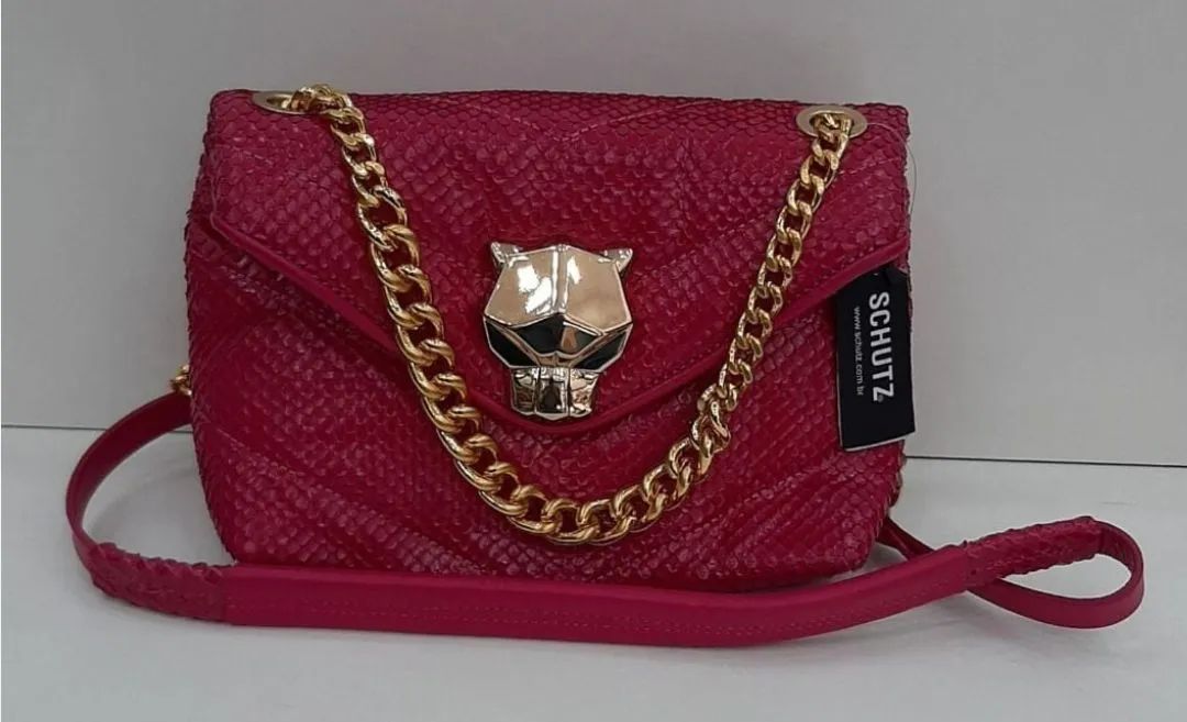 Bolsa Schutz Pink Couro com Corrente Dourada