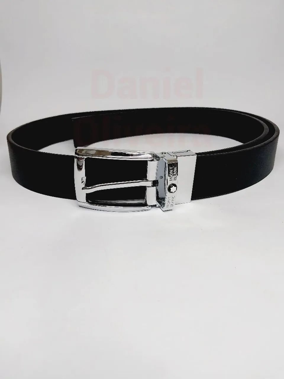 Cinto de couro Montblanc Dupla face Prata 4cm 