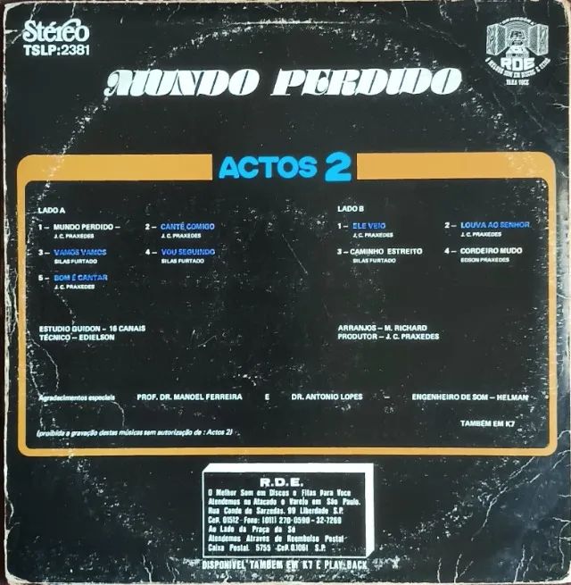 Lp Disco de Vinil Gospel Evangélico Actos 2 - Mundo Perdido - Raro - Foto 2