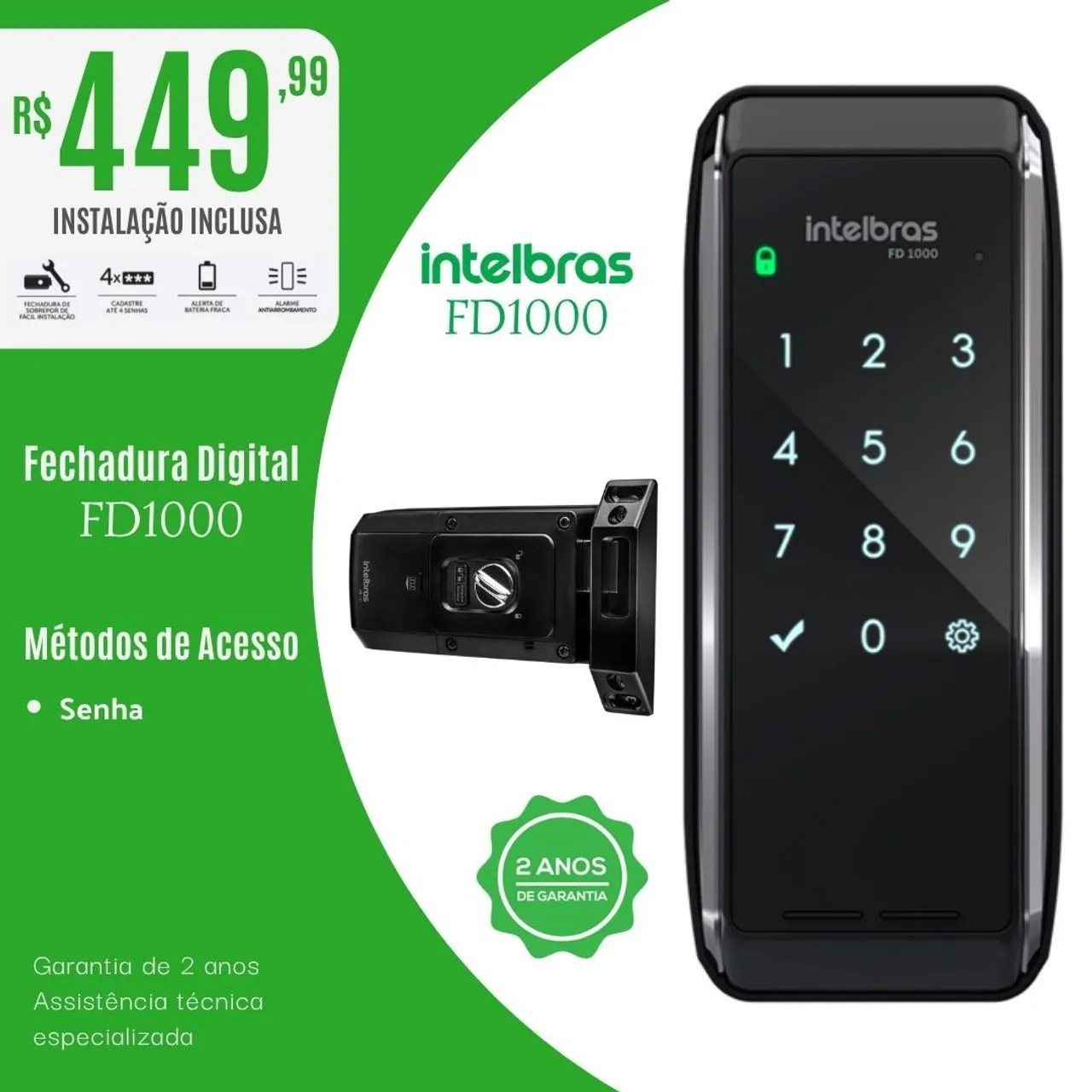 Fechadura Eletrônica FD1000 - Instalação Inclusa