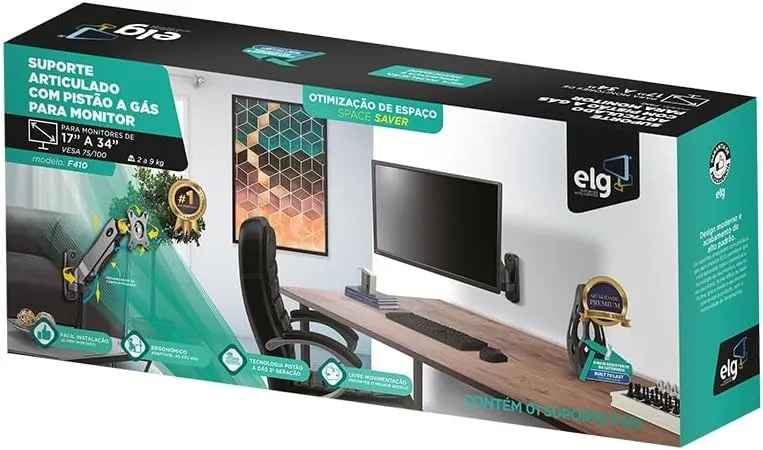 Suporte Multiarticulado de Parede ELG F410 com Pistão a Gás Para Monitor ou TVs de 17 A 34