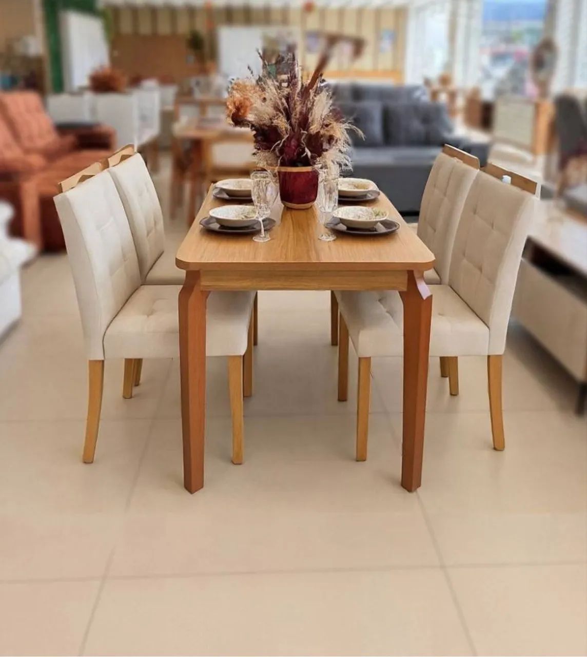 Mesa de Jantar Alegra 120×80 + 4 Cadeiras- Entrega Rápida